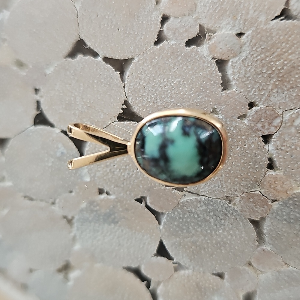14K Gold Royston Turquiose Signed Pendant